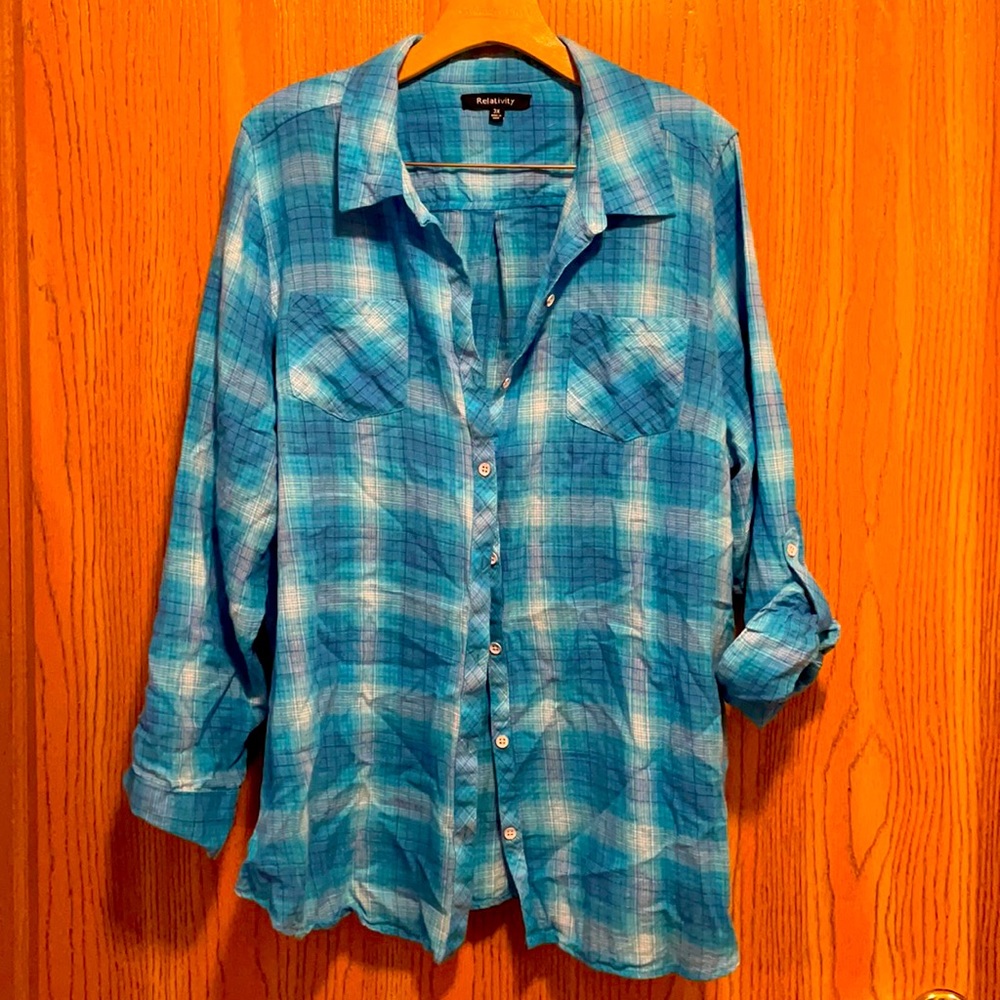 Relativity plaid cotton blouse 3X GUC